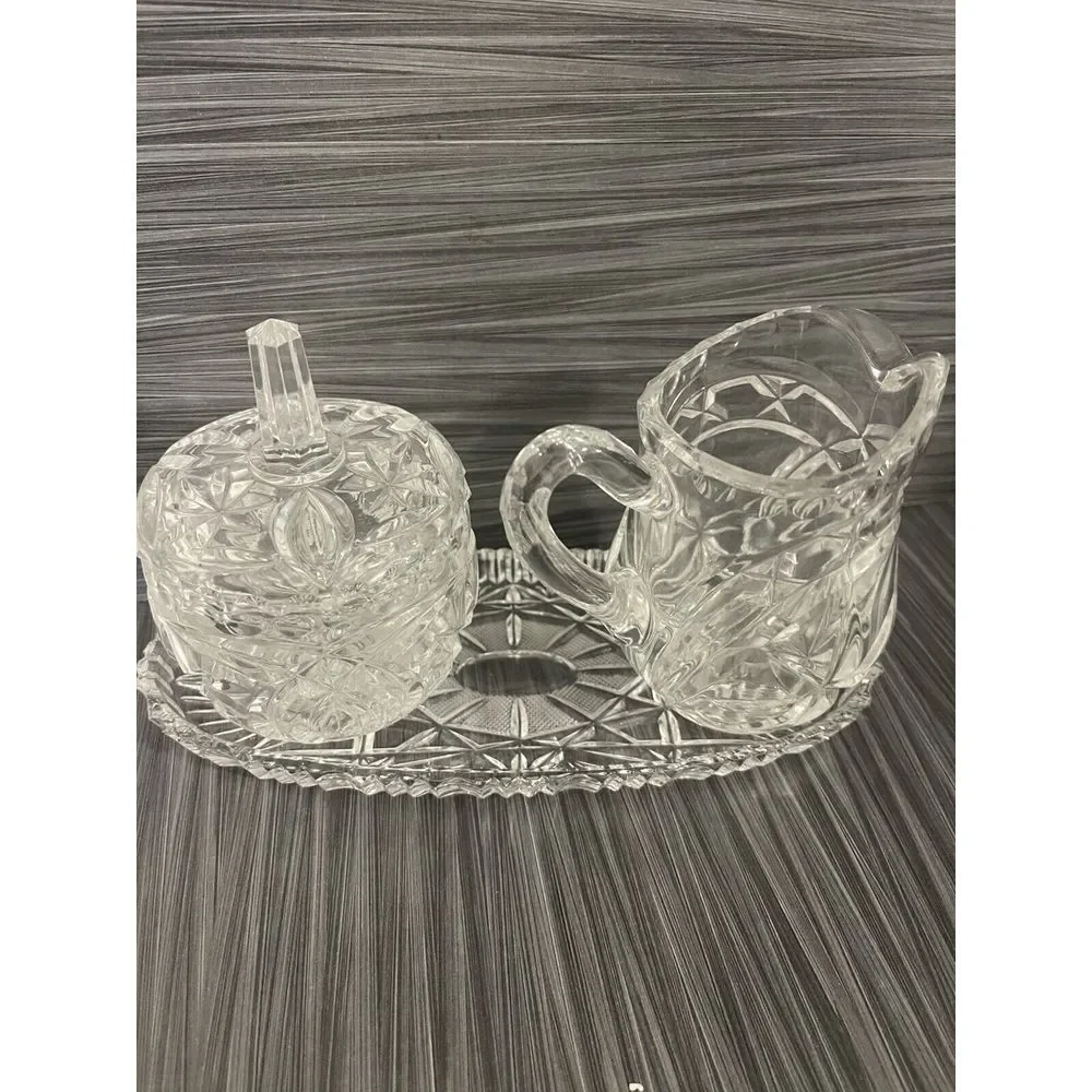 Vintage & Antique Crystal Glass Sugar And‎ Cream Glass, Serving Tray,